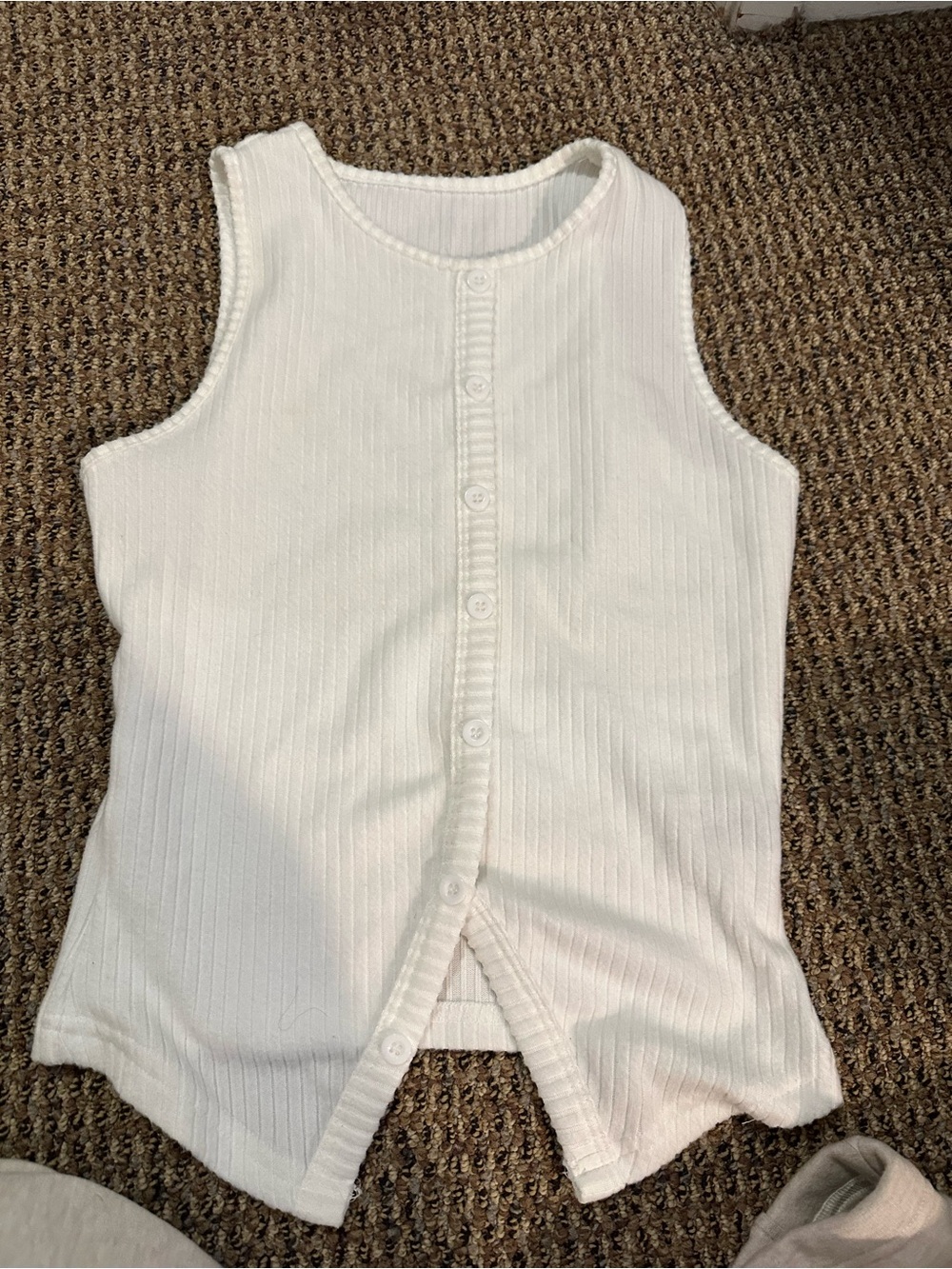White Ribbed Button-Front Tank Top
